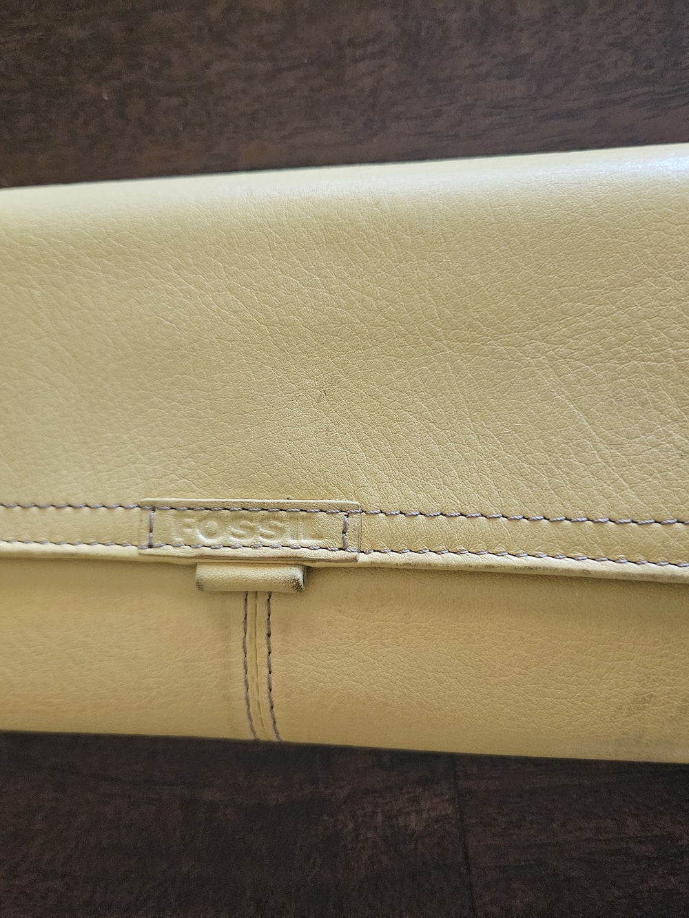 Fossil Leather Clutch Wallet in Pale Yellow